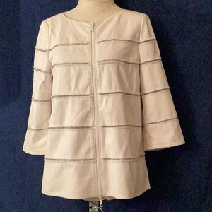 Lafayette 148 N Y cream 3/4 sleeves leather jacket # P